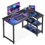 Coleshome Gaming Tisch L-förmig, Eckschreibtisch 100x70 cm, Schwarz mit Ablagefach und Stahlrahmen