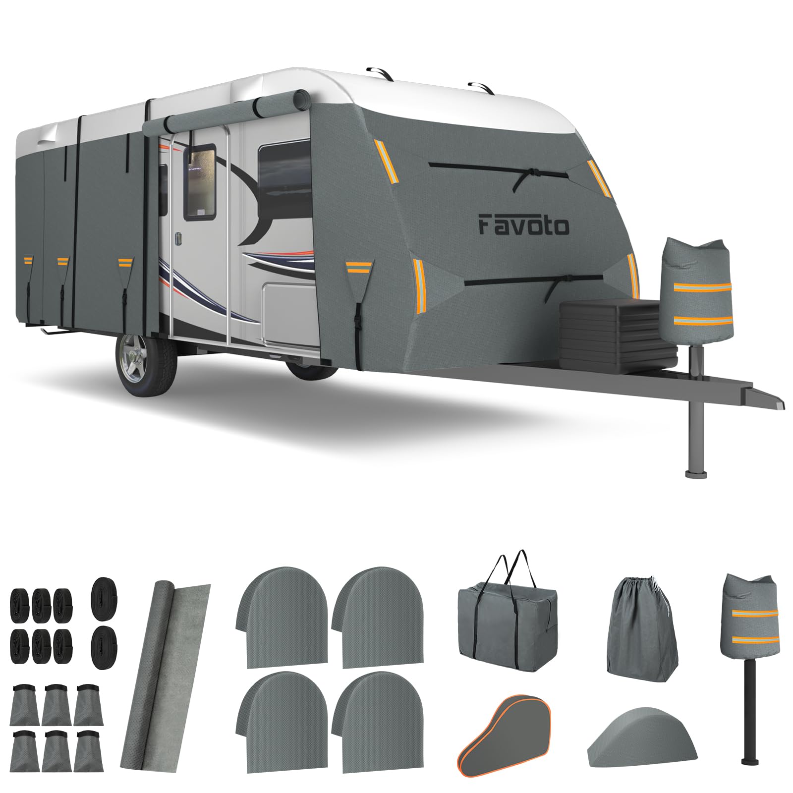 Favoto Wasserdichte Wohnwagen Schutzplane – 660x250x220cm, graue Hülle schützt Wohnwagen vor Witterungseinflüssen und UV-Strahlung.
