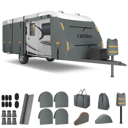 Favoto Wasserdichte Wohnwagen Schutzplane – 660x250x220cm, graue Hülle schützt Wohnwagen vor Witterungseinflüssen und UV-Strahlung.