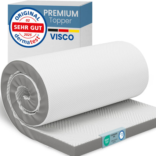 ELONEO visco Matratzentopper 80x200cm - 5cm Memory Foam. Rechteckig, weiß, für druckentlastenden Liegekomfort.