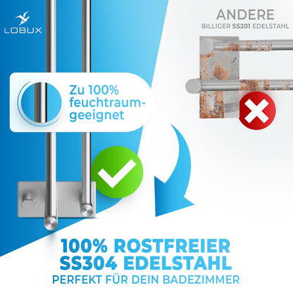LOBUX Handtuchhalter ohne Bohren, Edelstahl, 80 cm, selbstklebend