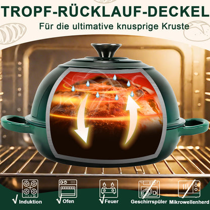 AHJ Schmortopf Gusseisen emailliert, Dutch Oven 5,7 L, grün