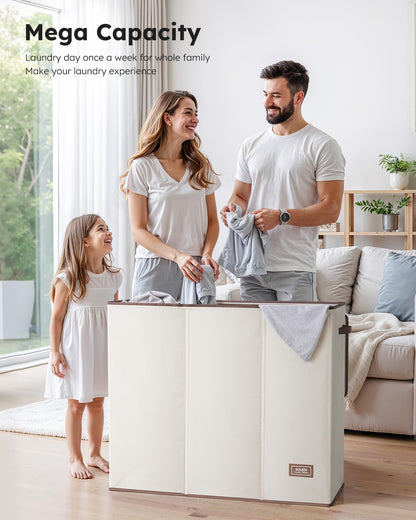 SOLEDI Wäschekorb 180 L mit Deckel, Wäschesortierer 3 Fächer, XXL