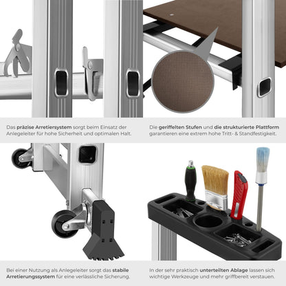 TecTake Alu Rollgerüst Mehrzweckleiter 4 in 1 - Silber
