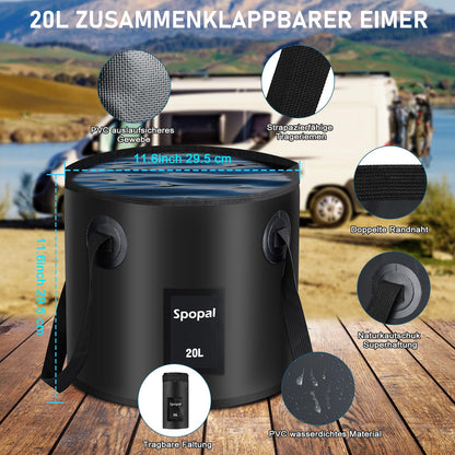 Spopal Campingdusche Set, 20L Falteimer, 6000 mAh Akku, 2m Schlauch