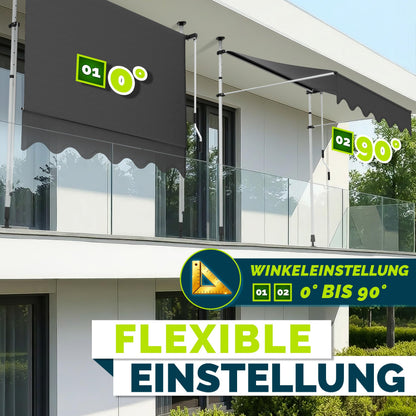 tillvex Klemmmarkise mit Handkurbel, Balkonmarkise 250 cm, Grau
