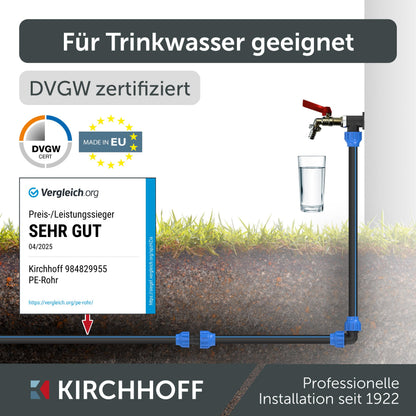 Kirchhoff HDPE Rohr 32 mm x 25 m | PE Verlegerohr, DVGW geprüft