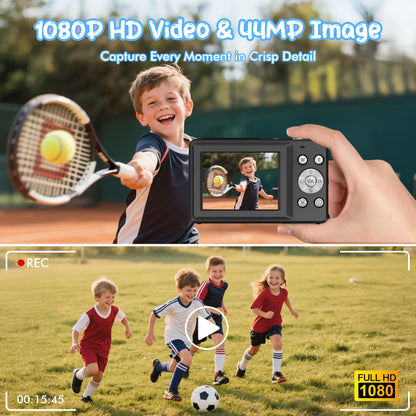 IXNAIQY Digitalkamera 44MP 1080P Kompaktkamera für Kinder, schwarz