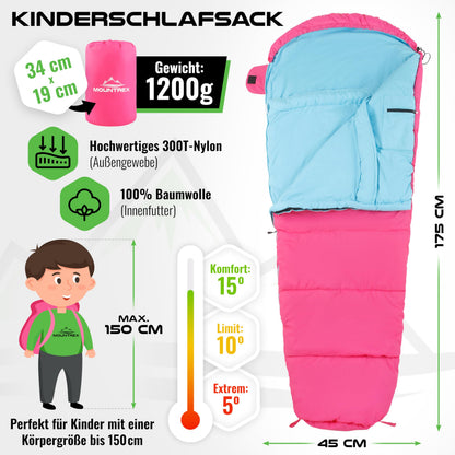MOUNTREX Kinderschlafsack mit Baumwoll-Innenfutter, 175x70 cm