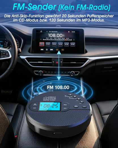 Greadio CD-35 Tragbarer CD-Player mit Bluetooth und FM-Transmitter