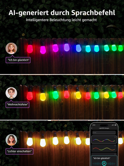 Lepro ZB1 AI LED Lichterkette aussen 15 m, RGB + Warmweiss, WLAN, IP65