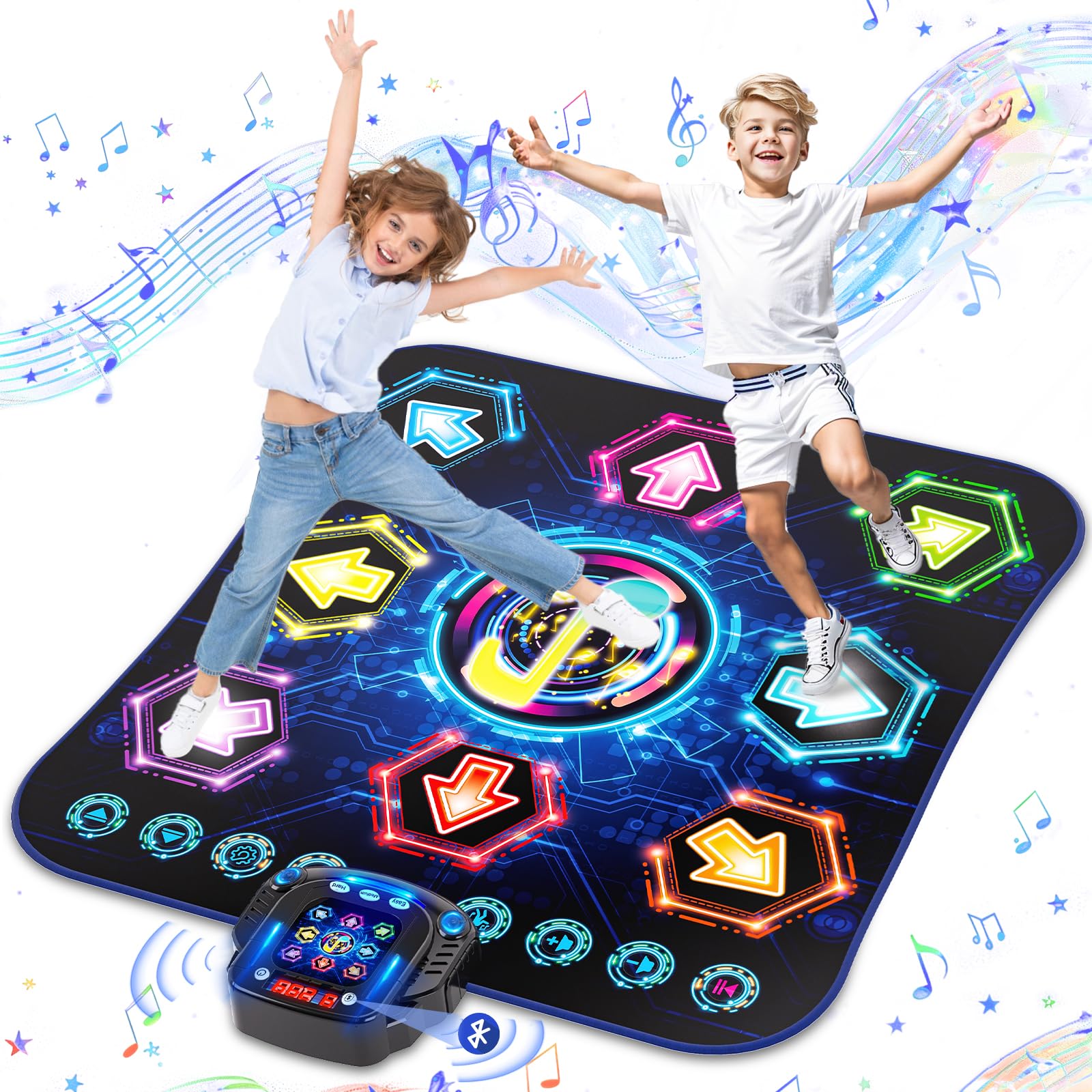 maysida Tanzmatte 2025 – Interaktive Musikmatte mit LED & Bluetooth. Rechteckige Matte mit Leuchtfeldern für Tanzspiele.