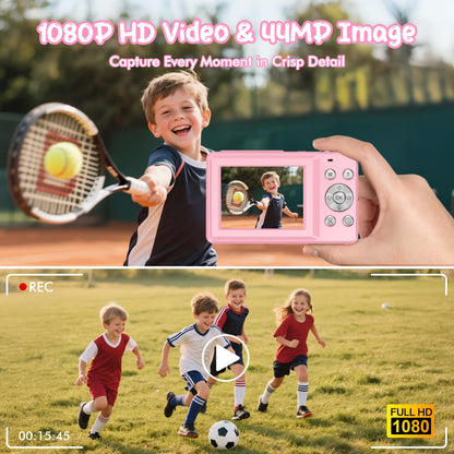 IXNAIQY Digitalkamera 44MP 1080P Kompaktkamera mit 16X Zoom rosa