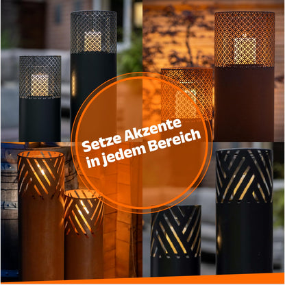 BENTSON Windlichtsäule Design I Schwarz – 2er Set 95+75cm