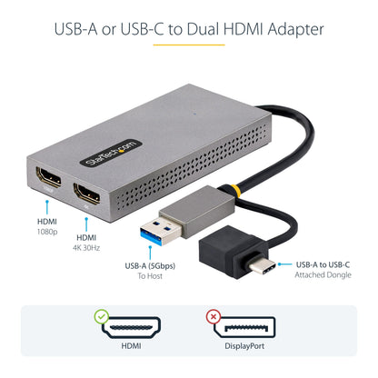 StarTech.com USB A/C HDMI Dual Monitor Adapter 4K (107B-USB-HDMI)