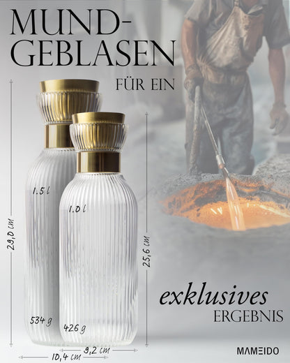 MAMEIDO Wasserkaraffe 1,5 l, Glaskaraffe mit Ausgiesser & Sieb