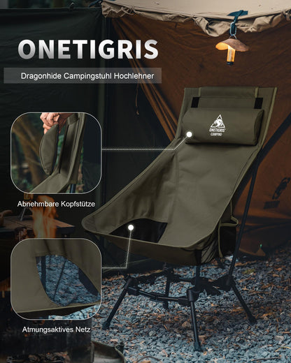 OneTigris DRAGONHIDE Campingstuhl Hochlehner faltbar Ranger Grün