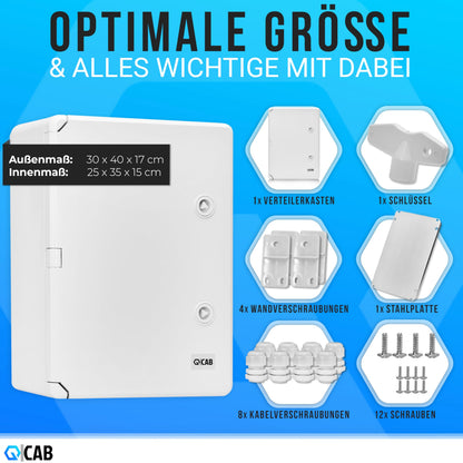 QCAB Verteilerkasten IP65 wasserdicht, ABS-Gehäuse, 30 x 40 x 17 cm