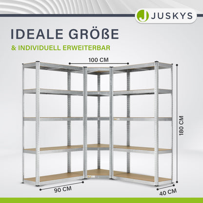 Juskys 3er Metall Regalsystem Basic - Schwerlast Silver