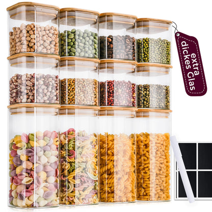 Happy Lemuro Premium Vorratsgläser eckig – 400 & 920 ml. Klare, eckige Glasbehälter zum luftdichten Lagern von Lebensmitteln.