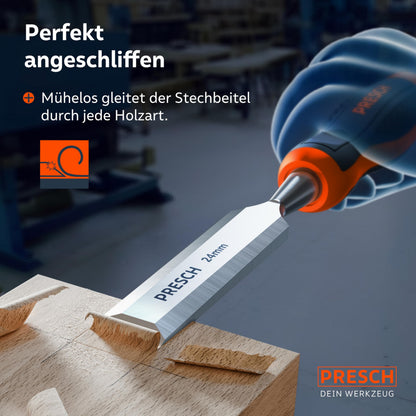PRESCH Stechbeitel Set für Holz 6-teilig mit Metallschlagkappe