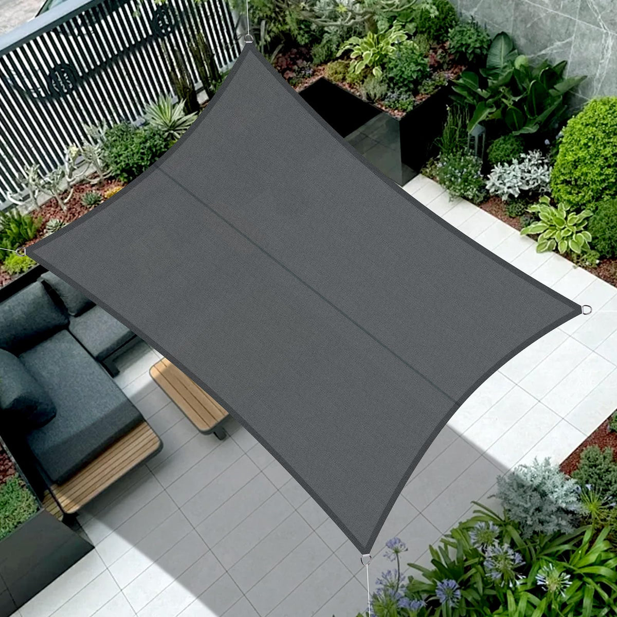 COOL AREA Sonnensegel wasserdicht 4x5 m rechteckig Anthrazit, Gewebe mit Edelstahl-D-Ringen