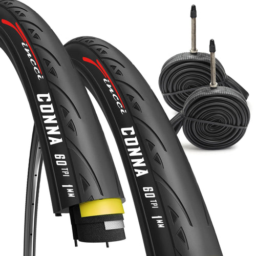 Fincci Rennradreifen 700x25c, Slick-Faltreifen Set mit Schläuchen, schwarz mit glattem Slick-Profil