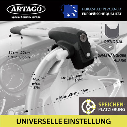 Artago 870 Lenkradkralle 2in1 mit Alarm, 120 dB und LED