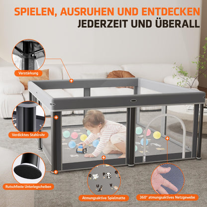 SPRX Baby Laufstall faltbar mit Matte, 127 x 127 cm, inkl. 30 Bälle