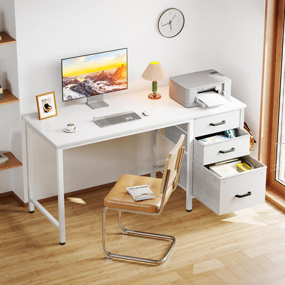 Coleshome Schreibtisch 120x48cm mit 3 Stoffschubladen – Weiss