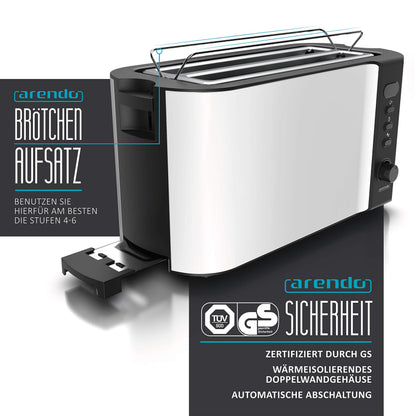 Arendo Frukost Langschlitz-Toaster 4 Scheiben Edelstahl weiss matt