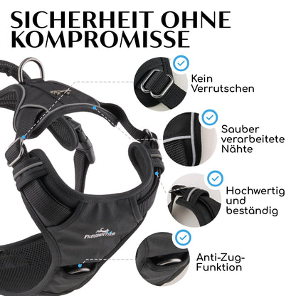 FREUDENTIER Hundegeschirr Clyde Black Edition mit Griff, Schwarz, M