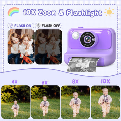 Hangrui H3 Kinderkamera Sofortbildkamera 1080P mit 32-GB-Karte, Lila
