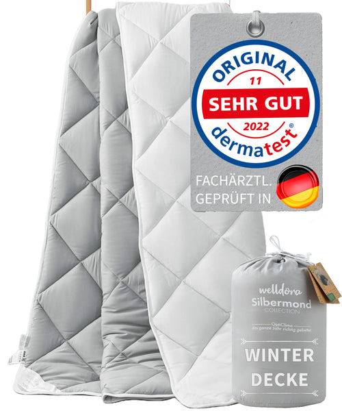 Welldora OPTICLIMA Allergiker Bettdecke - 135x200 Winter Silbergrau-Weiss. Rechteckige, silbergrau-weisse Decke zur Wärmeisolation für Allergiker im Winter.
