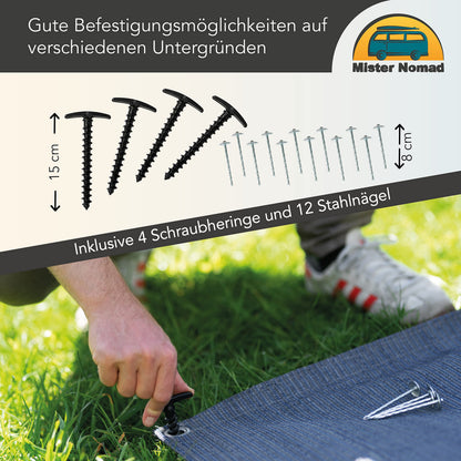 Mr Nomad Vorzeltteppich 3x2.5 m – HDPE Campingteppich mit Tragetasche