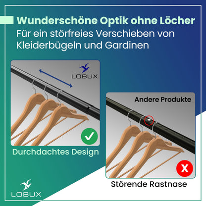 LOBUX Gardinenstange ohne Bohren, Teleskopstange, schwarz, 210–300 cm