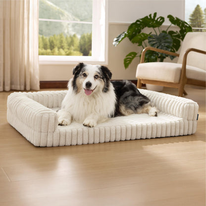 BEDSURE Orthopädisches Hundebett für grosse Hunde, 106x76 cm, Creme, mit Cordbezug und dreiseitigem Polster