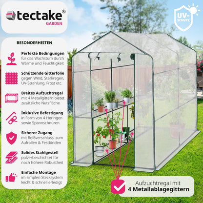 tectake Foliengewächshaus mit 4 Ablagen – 186x120x190 cm