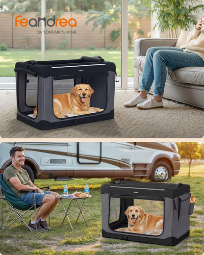 Feandrea Hundebox faltbar, Transportbox für grosse Hunde, schwarz
