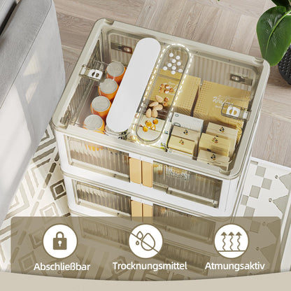 NETEL Faltbare Aufbewahrungsbox 72L – 4er Set Transparent mit Tür