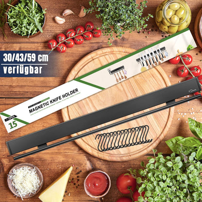 Dmore Magnetleiste Messer 59 cm, magnetisch mit 15 Haken, schwarz