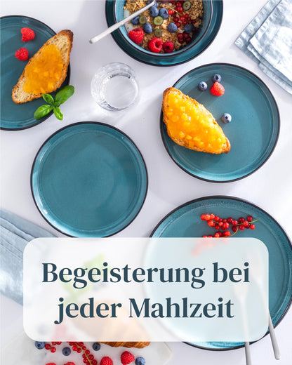 Pure Living Ibiza Steingut Geschirrset – Petrol 24-tlg.