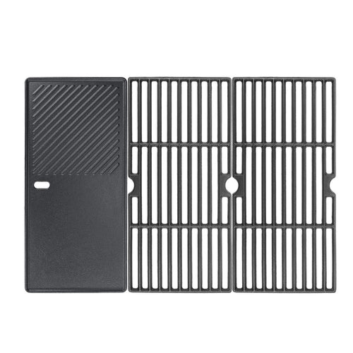 GFTIME Grillrost und Grillplatte aus Gusseisen, 43 x 62,5 cm – emailliert, als Ersatzteil-Set für Gasgrills
