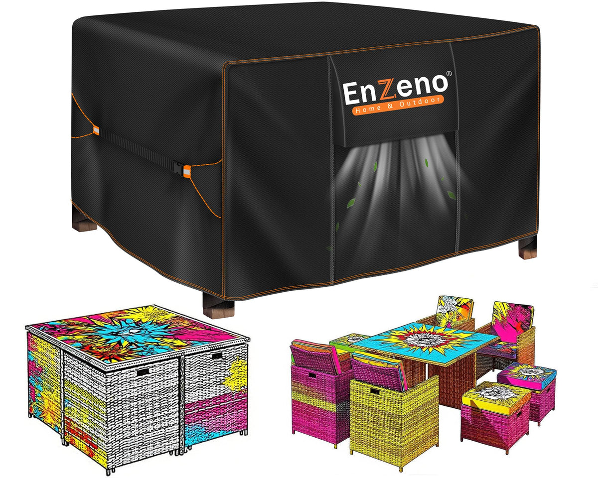 Enzeno Gartenmöbelabdeckung 300x200x90 cm, 420D Oxford wasserdicht, rechteckige Schutzhülle für Tische und Stühle