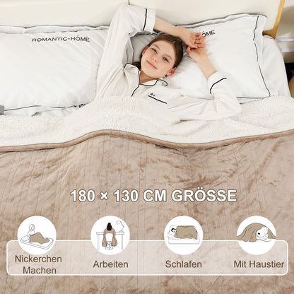 COZYTY Heizdecke 130x180 cm, elektrische Wärmedecke aus Flanell, beige