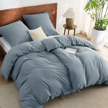 BEDSURE Bettwäsche-Set 135x200 Baumwolle Graublau 4-teilig mit Zweiton-Optik und Reissverschluss