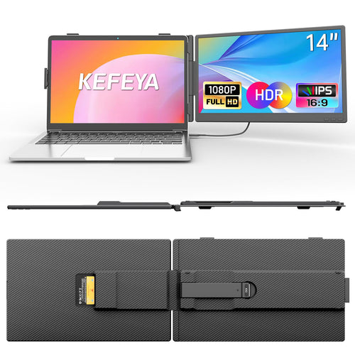 KEFEYA Dual-14 Laptop Bildschirmerweiterung 14 Zoll FHD IPS, Zweitbildschirm mit Hakenhalterung am Laptop
