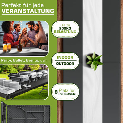 tillvex Gartentisch klappbar Kunststoff 180x75cm 8 Personen