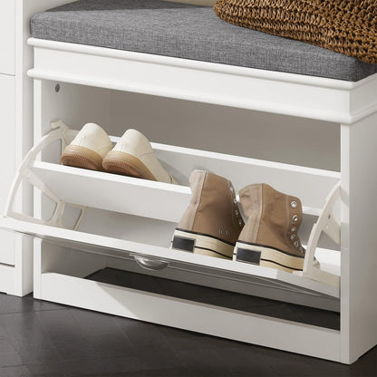 SoBuy FSR82-K-W Schuhbank mit Stauraum und Sitzkissen - Weiss