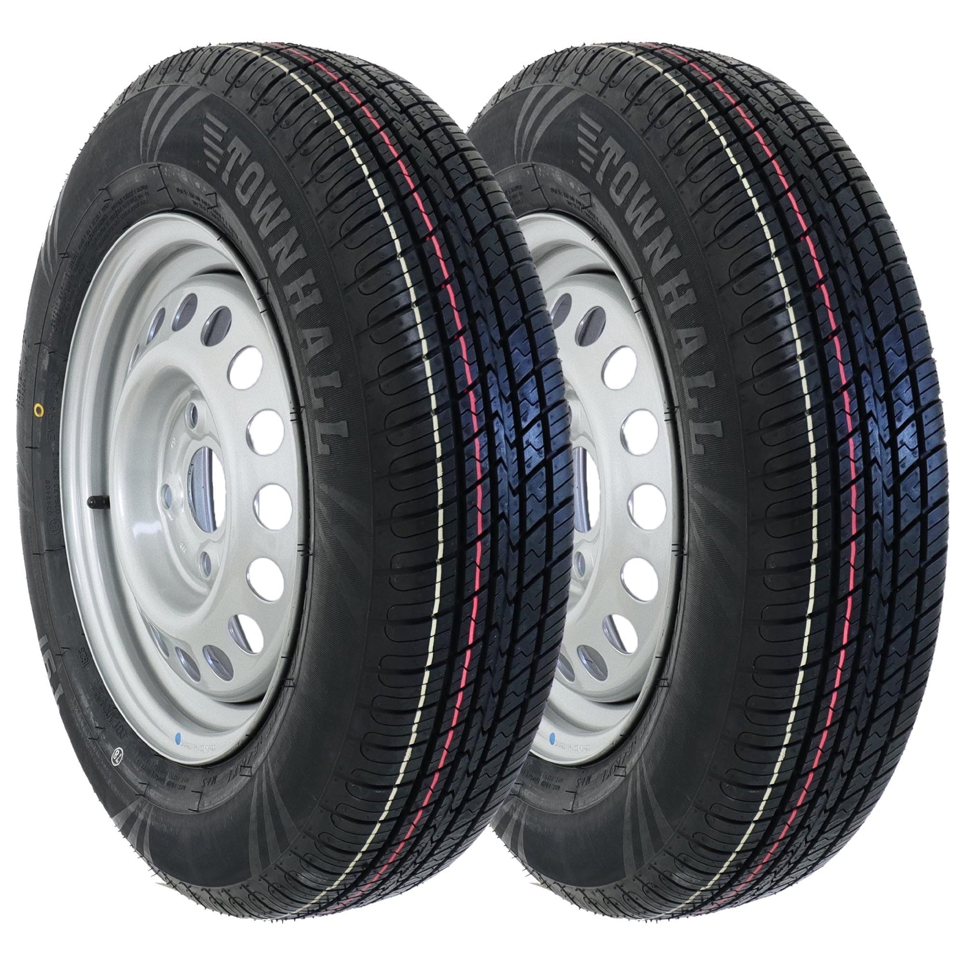 The Drive 155/80R13 Komplettrad Pkw-Anhänger - 4x100. Schwarzer Reifen auf silberner Felge, sofort einsatzbereit für Pkw-Anhänger.